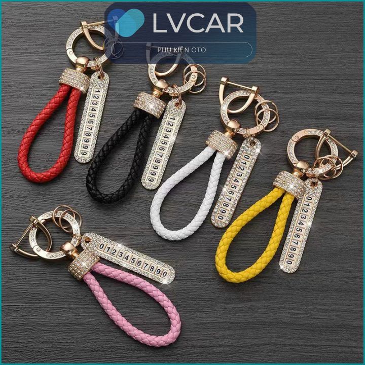 Móc khóa bện da đính đá chống thất lạc khóa xe hơi, xe máy. Móc khóa bện da pu cao cấp