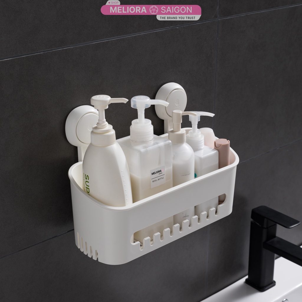 Kệ phòng tắm cao cấp MELIORA không khoan tường tải treo 10kg chống nước tái sử dụng hút chân không treo tường SG558