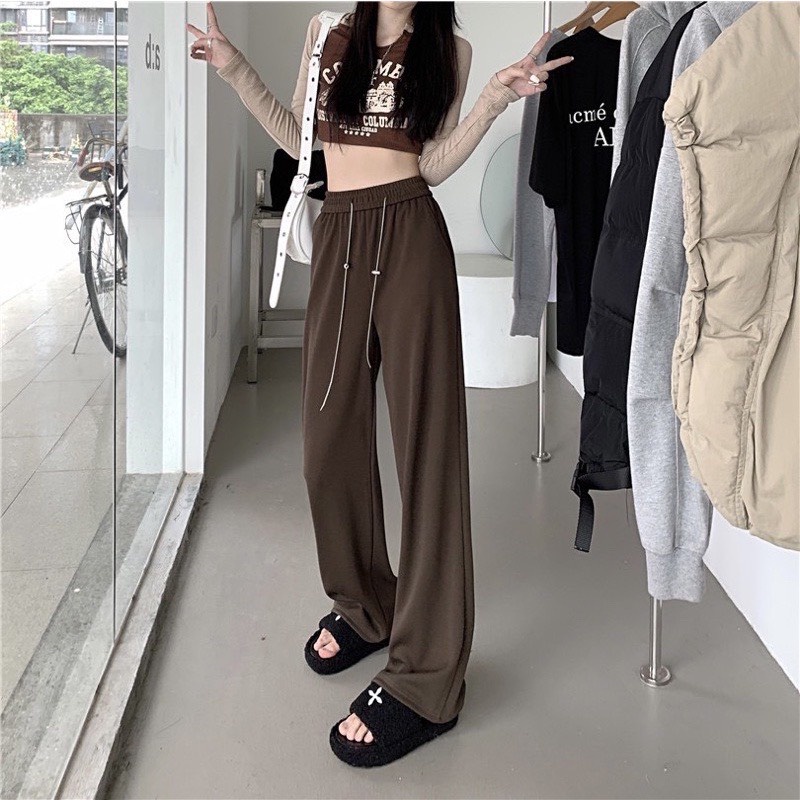 Quần Nỉ Nhung Tăm Dây Xích, Quần Ống Suông Cạp Chun Siêu Hot