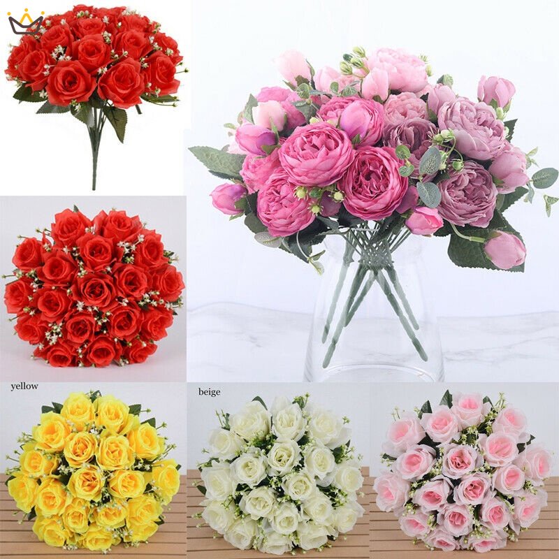 Bó Hoa Hồng Giả 18 Bông Trang Trí Tiệc Cưới