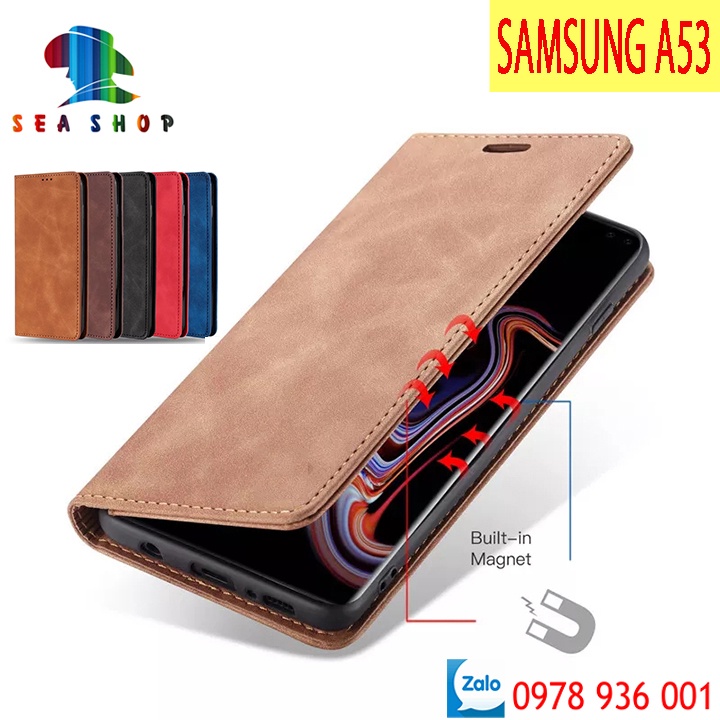 Bao da Samsung A53 5G Cao cấp - Thiết kế dạng ví sang trọng -Phong cách Da lộn - Có ngăn cài thẻ - tiên mặt