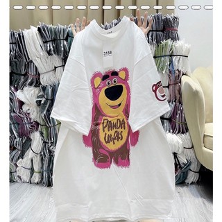 Áo phông tay lỡ cotton khô 3158 Gấu Panta Wofks , áo thun nam nữ tay lỡ alohastore1