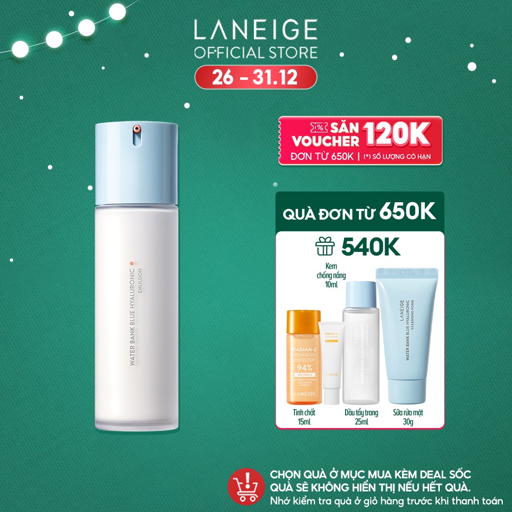 [SHOPEE TRỢ GIÁ] Sữa Dưỡng Ẩm Cho Da Thường Da Khô Laneige Water Bank Blue HA Emulsion 120ml