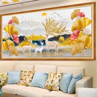 Tranh thêu chữ thập THÀNH PHẨM hươu tài lộc 3D 150*70cm LV3555 - THÊU SẴN