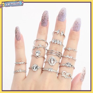 Set 15 nhẫn hình trái tim / đính đá có thể đeo chồng lên nhau phong cách Bohemian làm quà tặng cho nữ