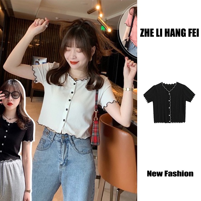 【ZHELIHANGFEI】 Áo Cardigan Dệt Kim Tay Ngắn Thời Trang