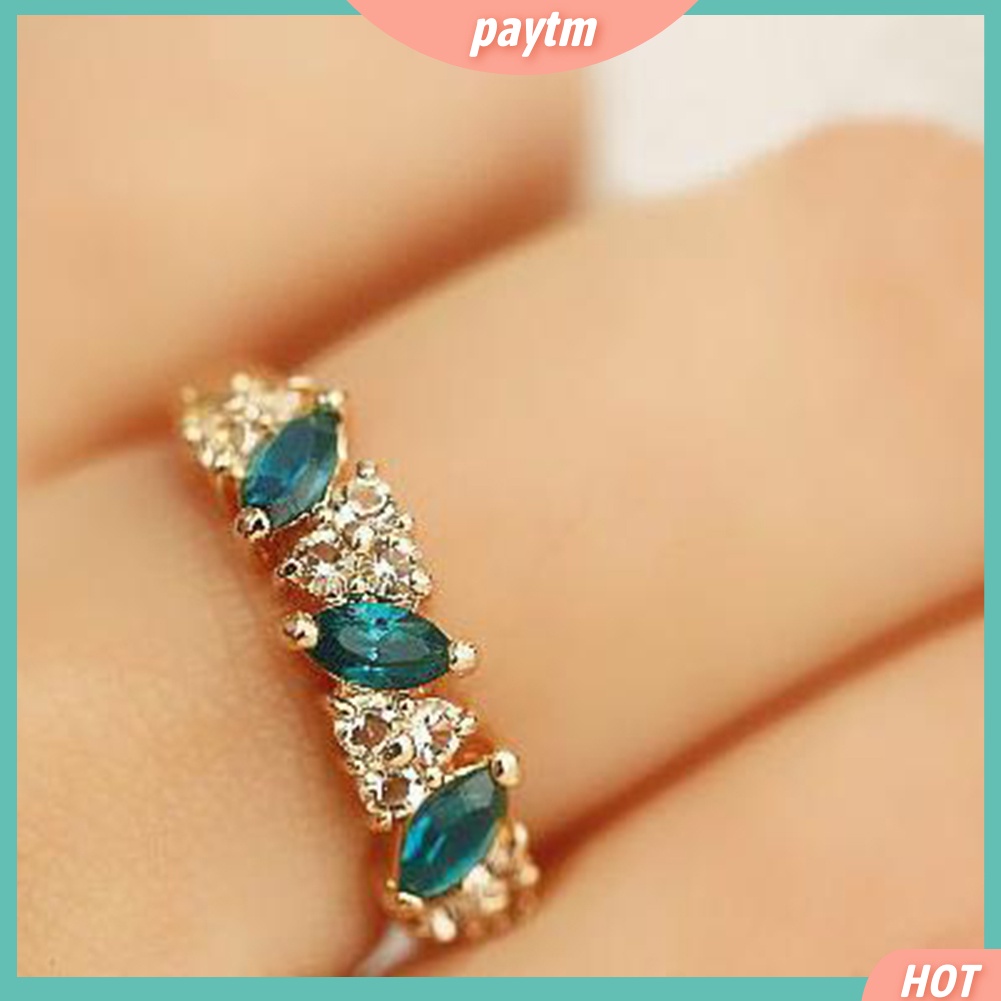 {PTM} Vintage Women Emerald Cubic Zirconia Inlaid Finger Ring Wedding Jewelry Gift