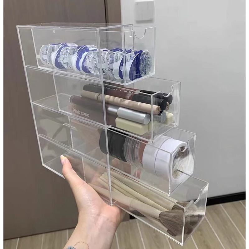 Hộp Đựng Mắt Kính Để Bàn 4 ngăn kéo Kính Sắp Xếp Lưu Trữ Hộp Chất Liệu Acrylic Có Thể Chồng Mát Hiển Thị Giá Đỡ Tổ Chức Trang Điểm Các Vật Dụng Văn Phòng TessaHome