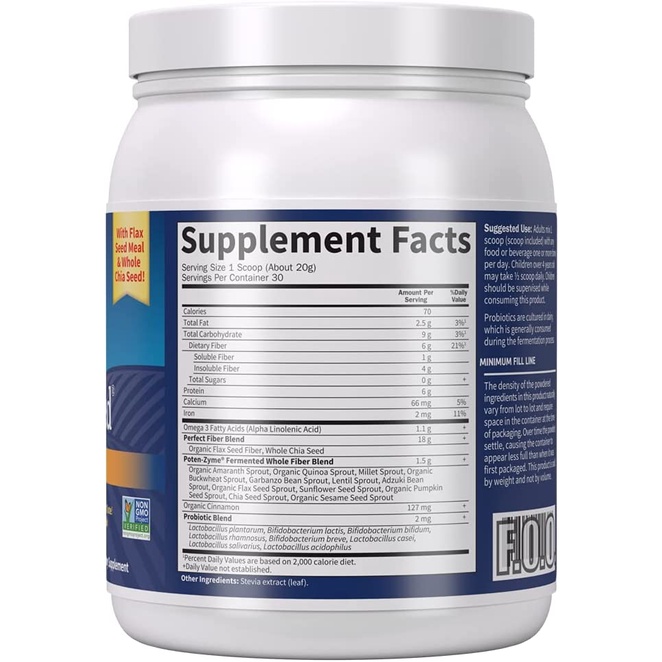 Bột chất xơ hòa tan Beyond Fiber Garden of Life Super Seed with Protein and Omega 3 600g