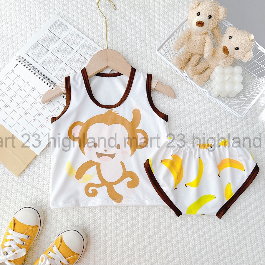 Bộ Ba Lỗ Tã Thun Lạnh In Họa Tiết Khỉ Nâu Cho Bé