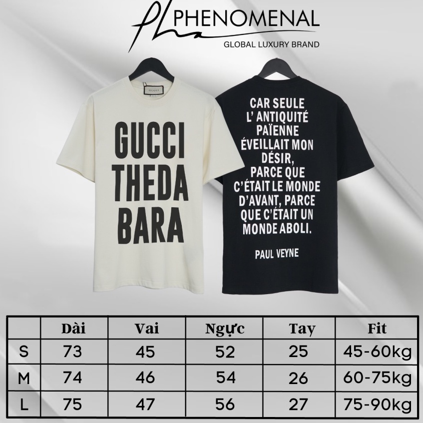 Áo thun Gucci Theda Bara in chữ hot trend Áo Thun Nam Chữ To Chất Liệu Cotton Co Giãn 4 Chiều