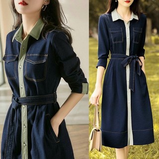 [Ảnh thật]🍒Đầm denim sơmi suông thắt lưng rời (có thể làm áo khoác) S.MLXL