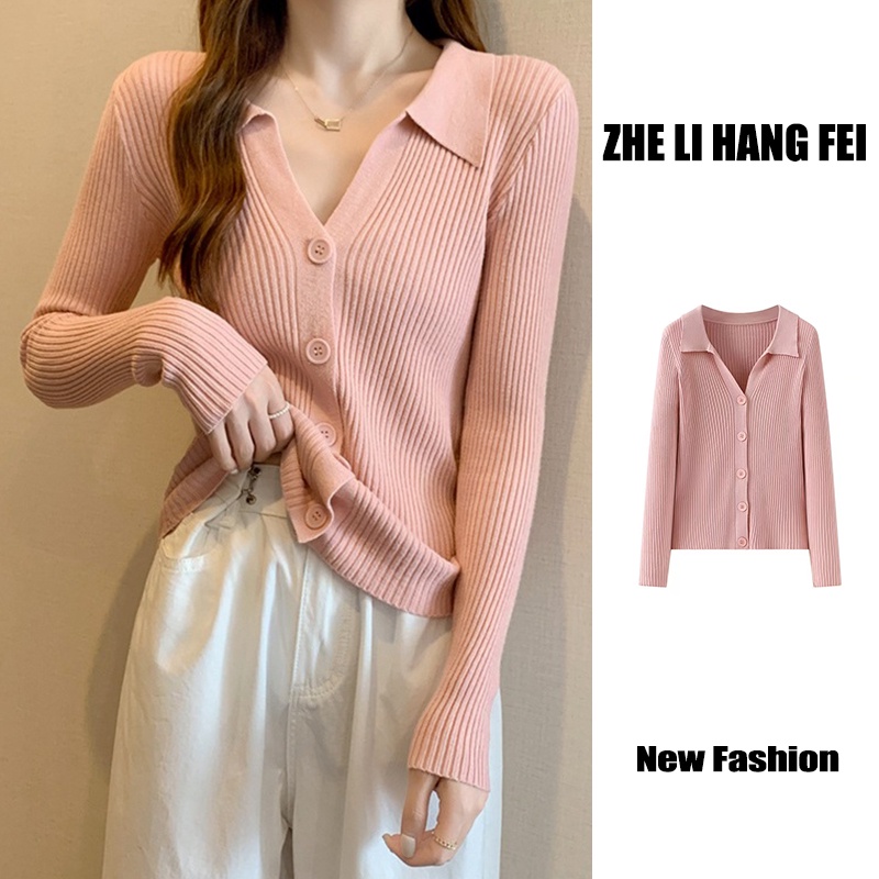 Áo cardigan dệt kim ZHELIHANGFEI tay dài dáng ôm thời trang xinh xắn cho nữ