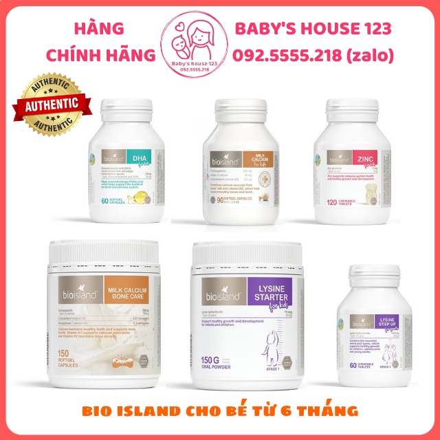 Viên Bổ Sung Canxi, DHA, Kẽm Zinc, Lysine Bioisland Úc Cho Bé