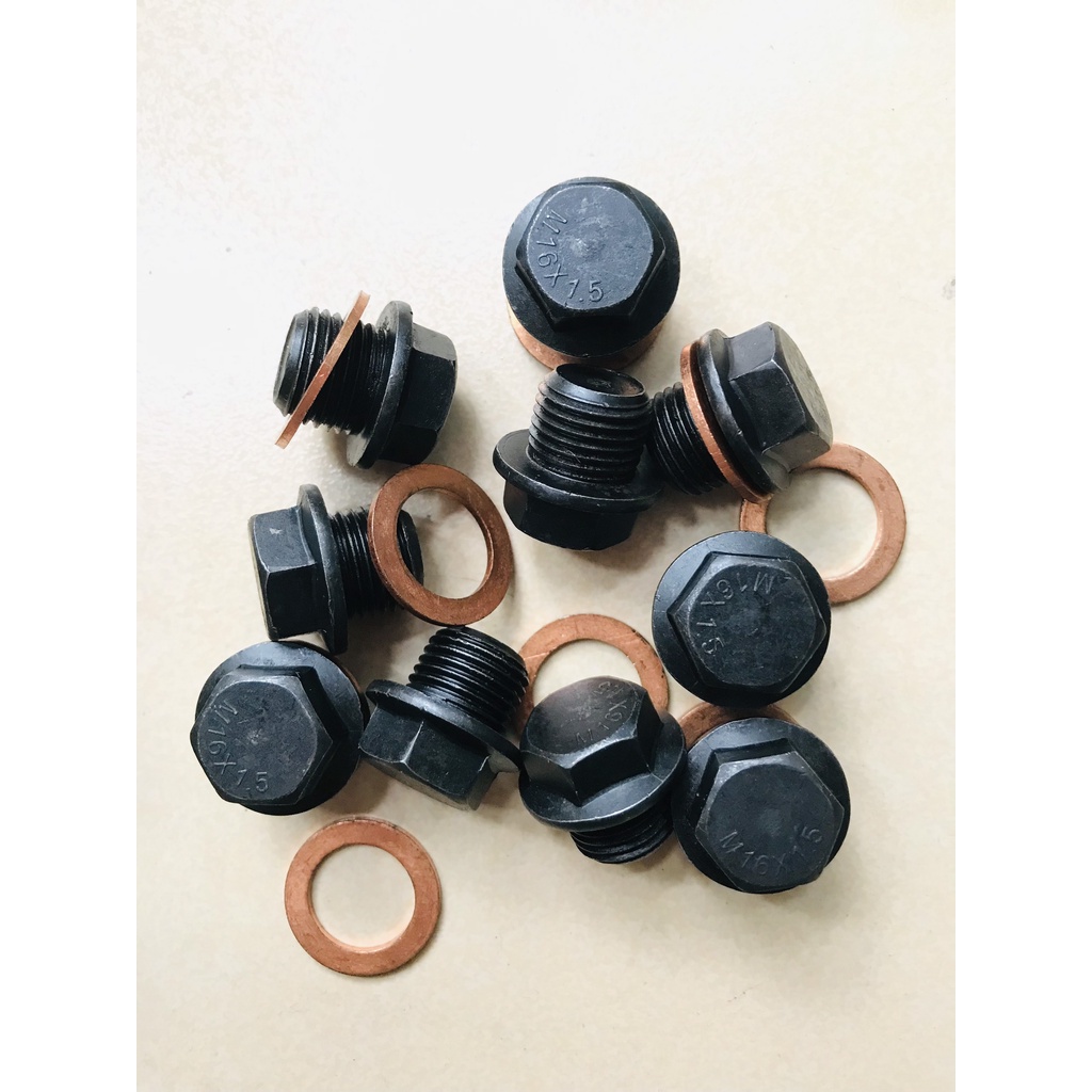 Ốc xả dầu nhớt, rốn dầu, ốc đáy tắc te,rốn dầu kèm long đen dành cho các dòng xe tải Kia,Huyndai size 16