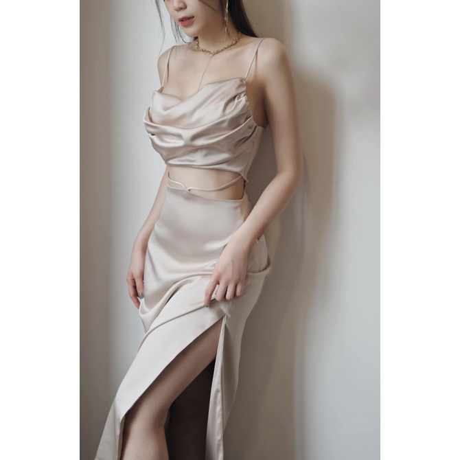 XẢ KHO CUỐI NĂM | ĐẦM PHI THUN HAI DÂY BÈO NGỰC DÁNG DÀI XẺ ĐÙI QUYẾN RŨ UP SHOP HHP