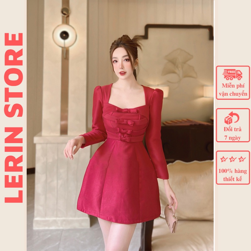 Đầm Thiết Kế Dự Tiệc Váy Công Sở Thu Đông Hot Trend Dáng Ngắn 3 Màu Đỏ Đen Trắng _ Lerin V277