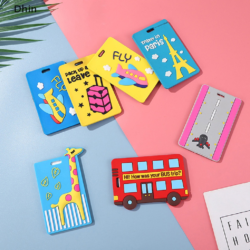 [Dhin] Thẻ Ghi Hành Lý Du Lịch Bằng Nhựa Silicon Họa Tiết Hoạt Hình Dễ Thương
