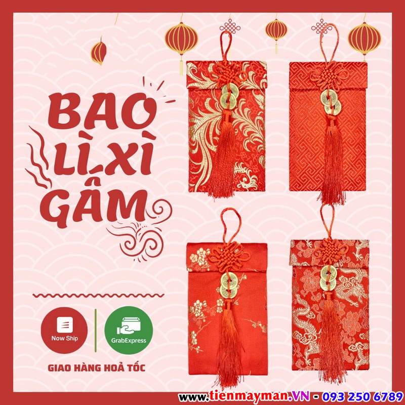 Bao Lì Xì Vải Gấm Nhiều Hoa Văn Cao Cấp Cưới Hỏi, Ngày Tết sang trọng đẹp mắt