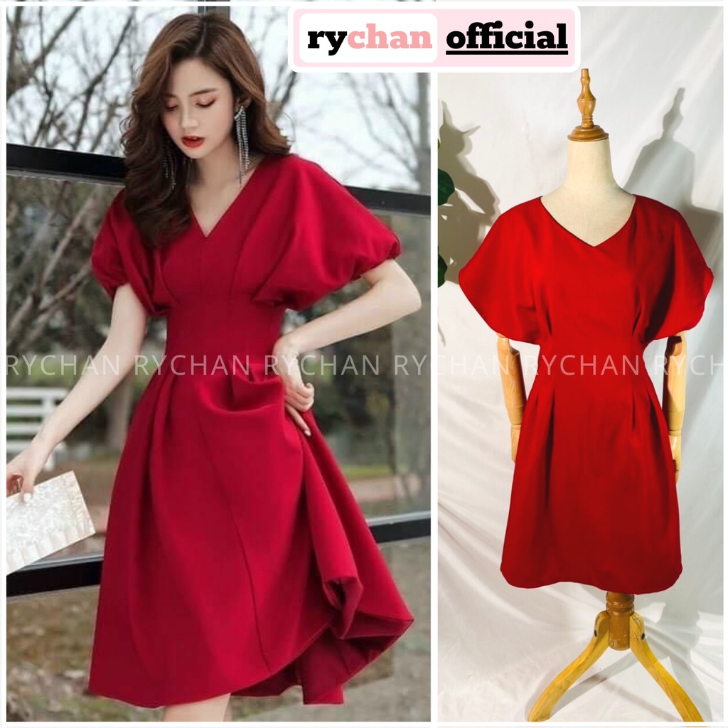 Đầm Xoè Cổ V Tay Cánh Dơi Chít Eo Xếp Ly 3 Màu, Đầm Công Sở Nhẹ Nhàng - DX0136