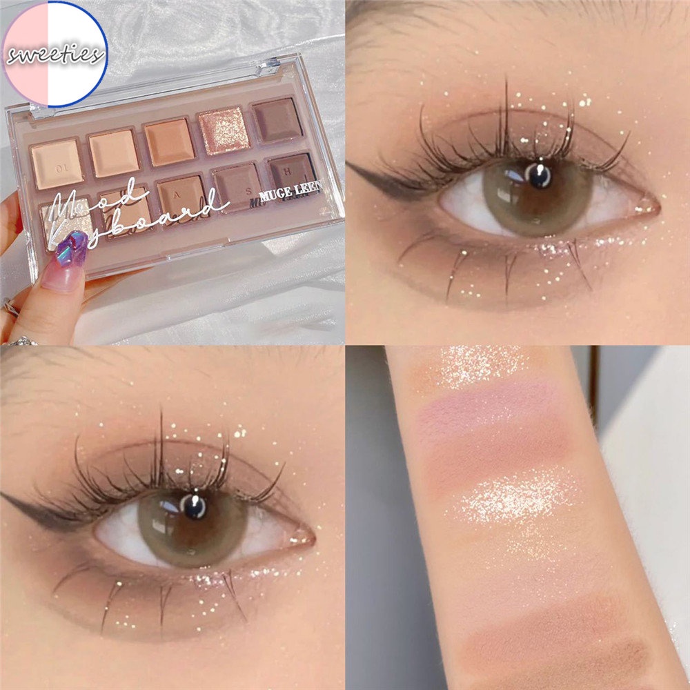 Muge LEEN Bảng Phấn Mắt Mười Màu Đất Lì Và Ánh Ngọc Trai Kết Hợp Thời Trang Cho Nữ