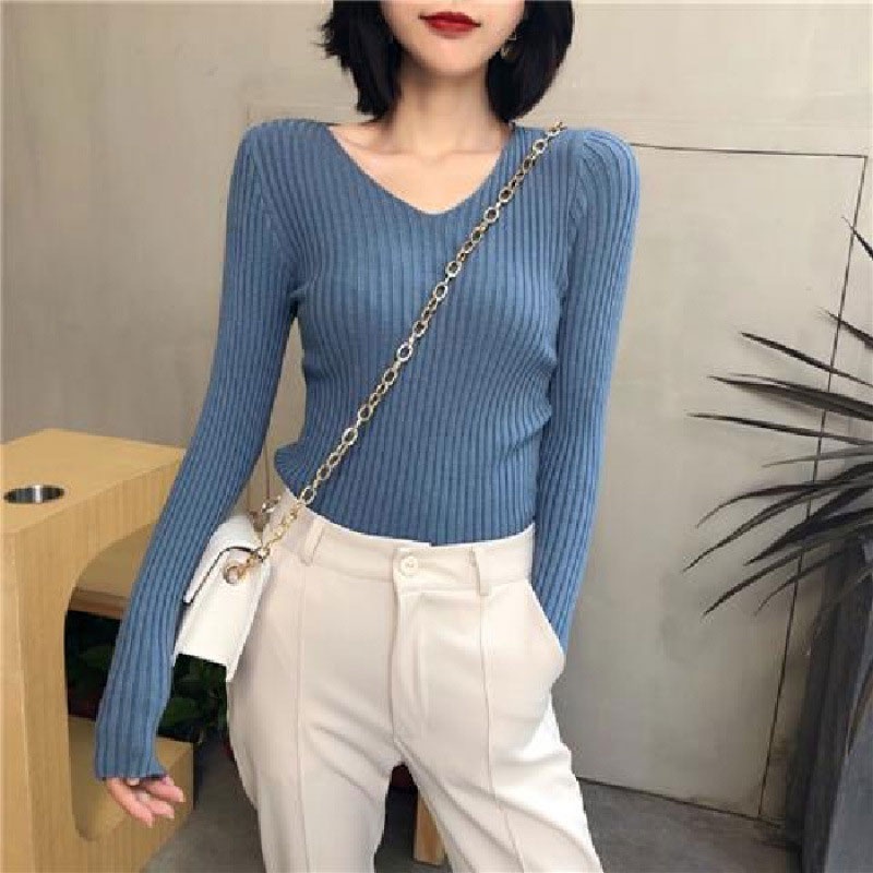 Aphrod Áo sweater Dệt Kim Khối Lớn Cổ Chữ V Không Ngủ Cho Nữ Sinh Hàn Quốc