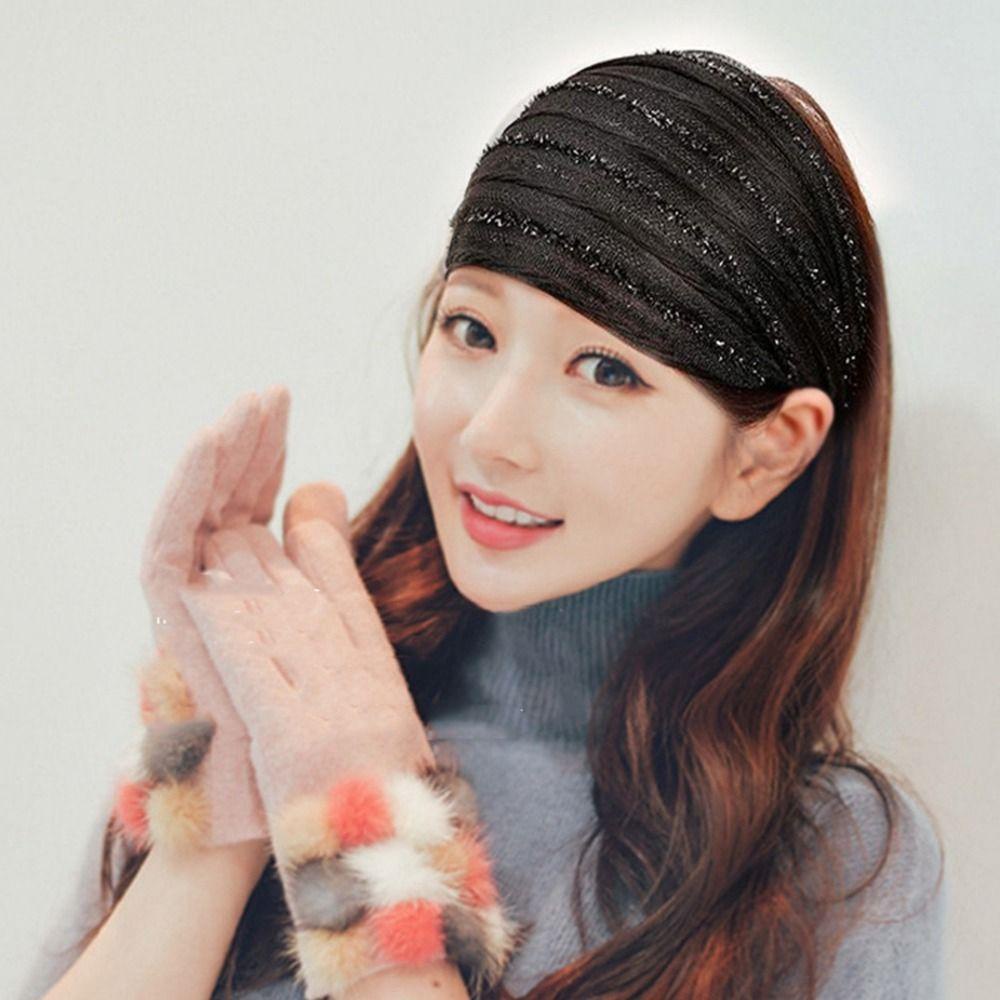 Băng Đô Vải Bản Rộng Kẻ Sọc Trắng Đính Kim Sa Lấp Lánh Kiểu Vintage Hàn Quốc VANES1