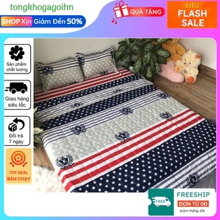 Ga Gối Coton poly set 3 món 1 ga và  vỏ gối nằm 1m,1m2,1m4(mẫu cờ Mỹ)