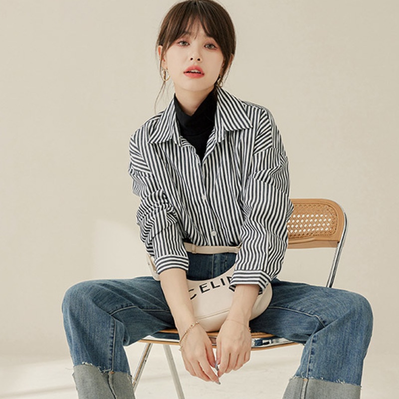 Áo Sơ Mi Nữ Dài Tay Họa Tiết Sọc Thời Trang Hàn Quốc