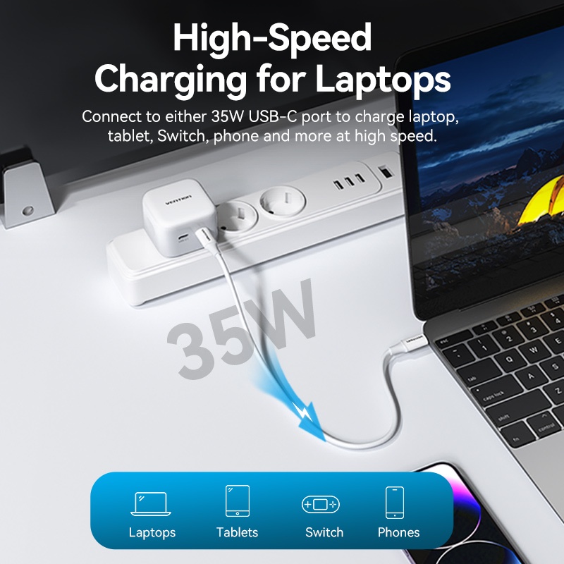 Bộ SạC Nhanh Vention 35W 2 CổNg USB C Cho iPhone 14 Pro Max SAMSUNG S22 ipad Air5 MacBook