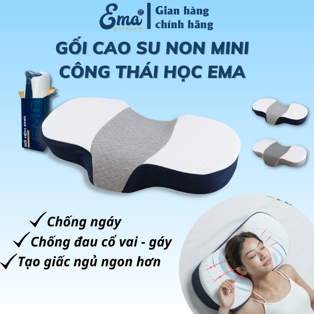 Gối công thái học cao su non Ema - Chống đau mỏi cổ vai gáy -Tạo giấc ngủ sâu và ngon hơn - Kích thước 58x34x10cm