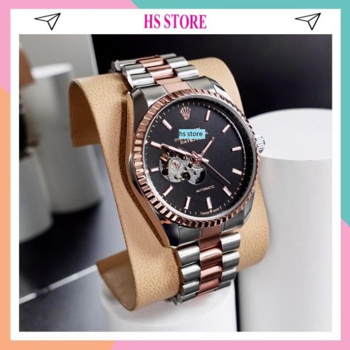 Đồng Hồ cơ automatic nam Rollex Oyster Pereptual Cao Cấp, dây thép không gỉ, cơ lộ máy đẹp giá rẻ [Tặng tháo dây]