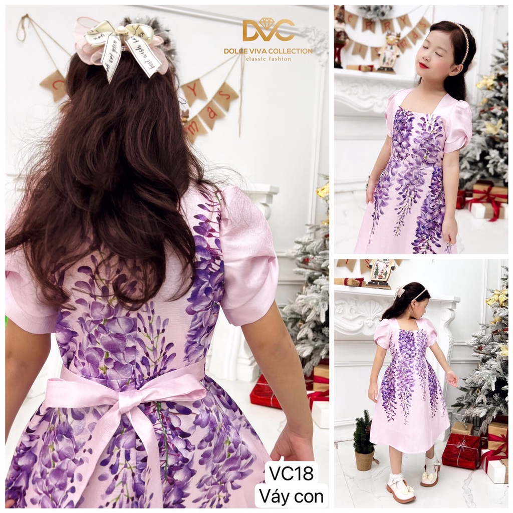Váy bé gái mà tím hoa nhí dễ thương thiết kế cao cấp VC18- DVC