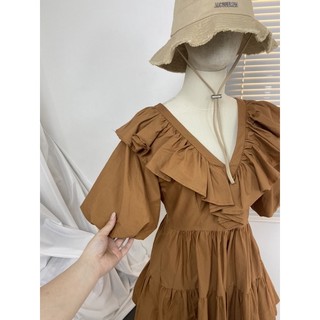 Đầm cổ bèo chữ V tay phồng[hangcosan]