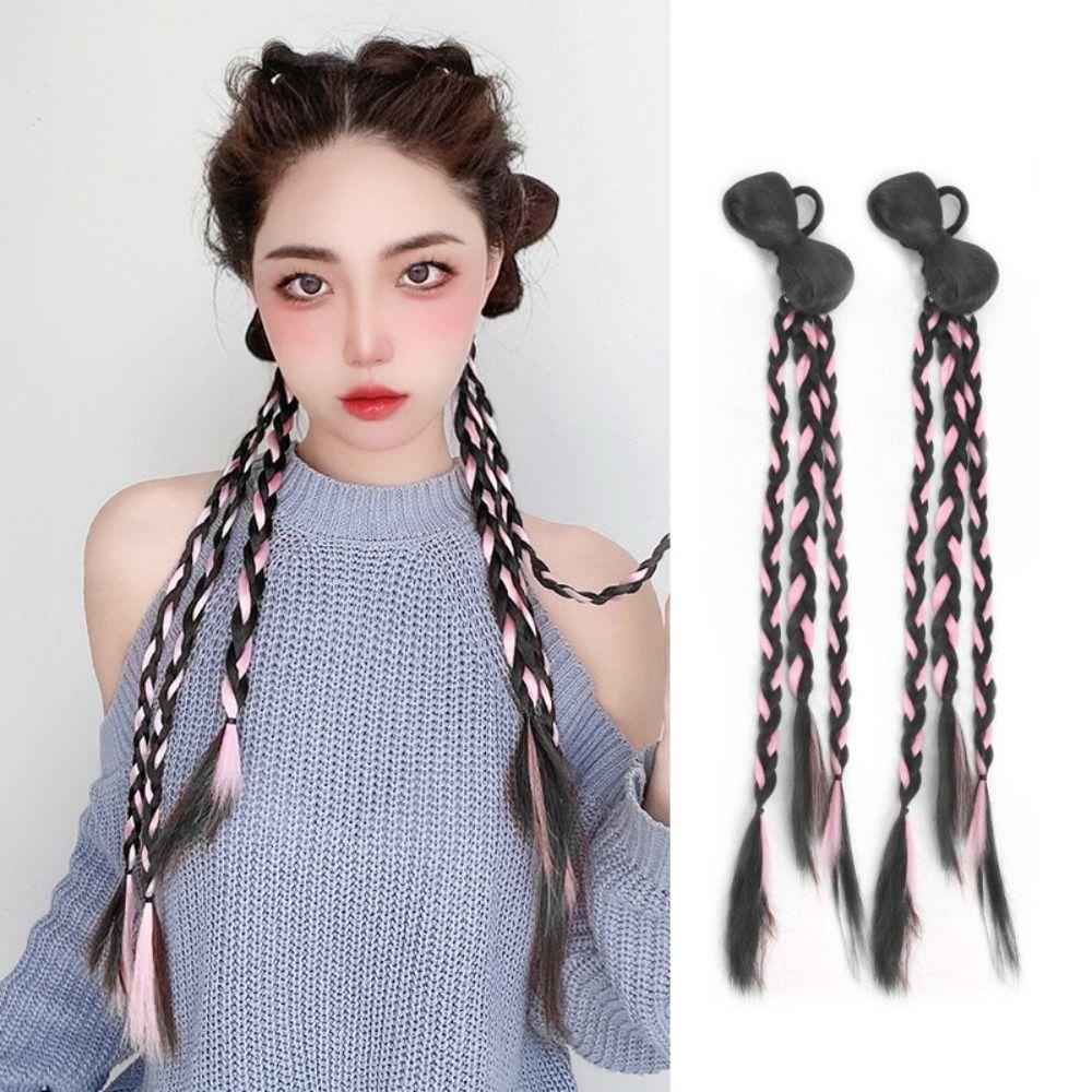 Dây Buộc Tóc Bện Bằng Cao Su Co Giãn Màu Đen Thời Trang Dành Cho Nữ Tập Boxing