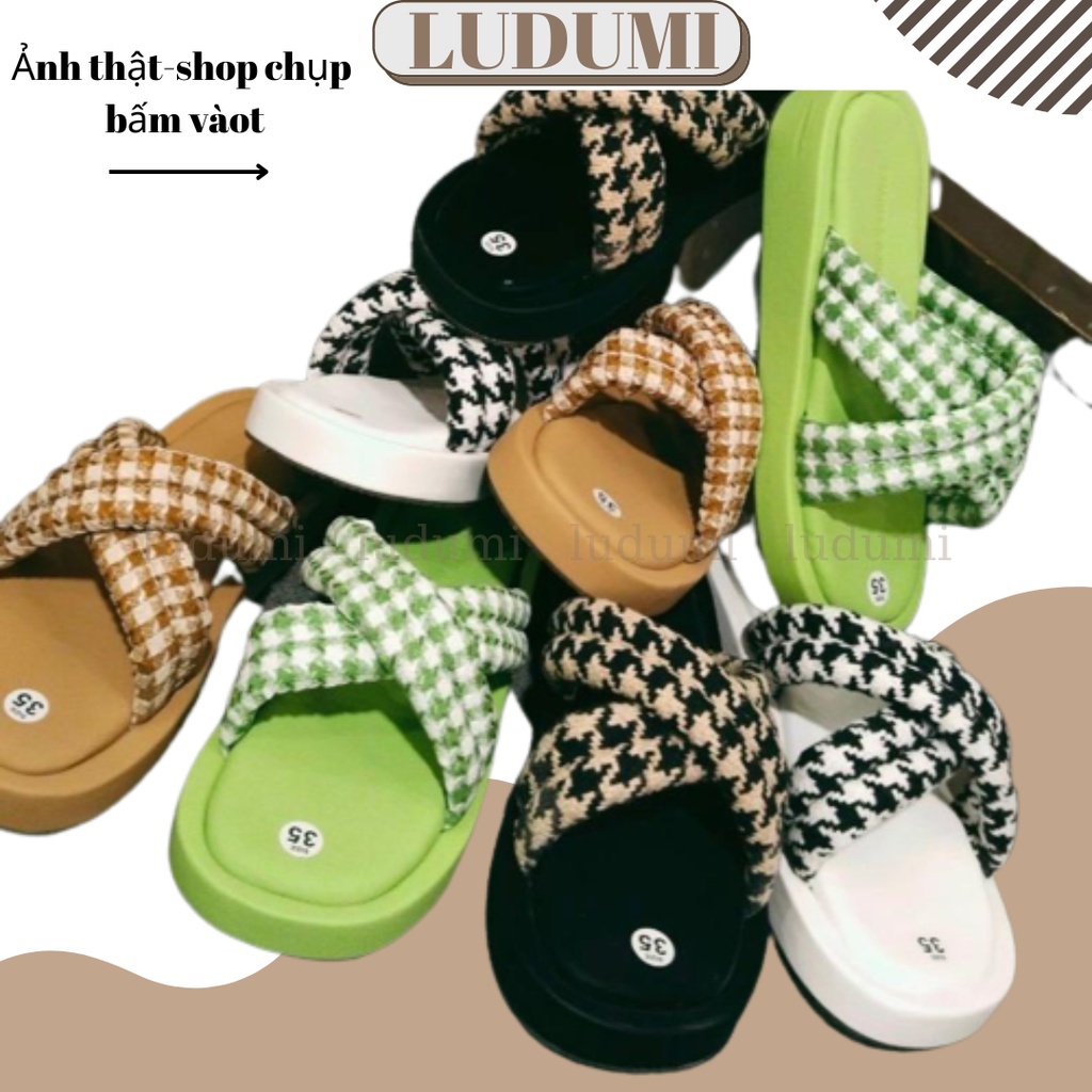 Dép nữ caro quai chéo thời trang - đế bằng cao 3cm (From chuẩn ) LUDUMI SHOES