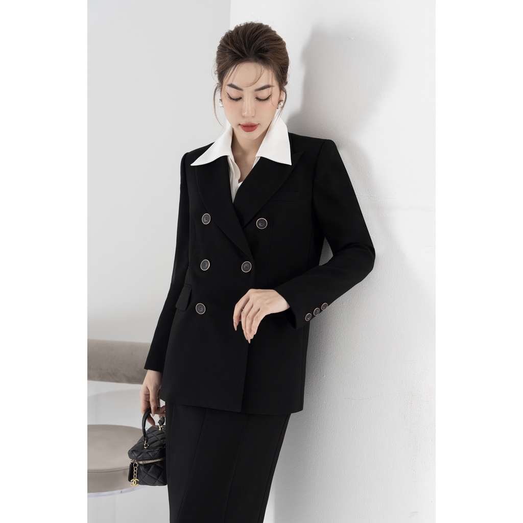 Áo Vest Nữ 2 Hàng Cúc Cài Trước Cổ 2 Ve Vếch Thời Trang Công Sở Thanh Lịch Sang Trọng By LEMIA Design - 22AV045