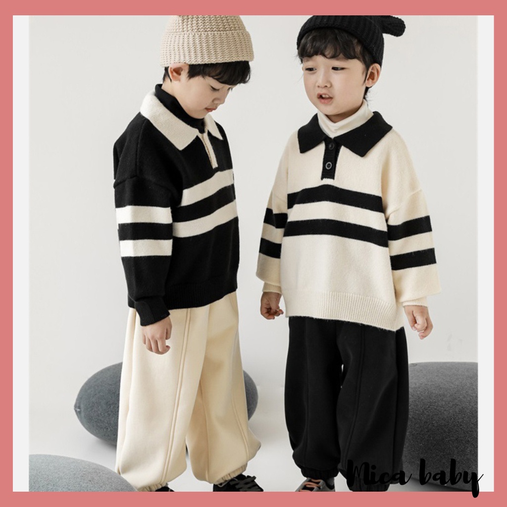 Áo len dệt kim kiểu dáng polo dài tay kẻ sọc phong cách Hàn Quốc đáng yêu cho bé QA63 Mica baby