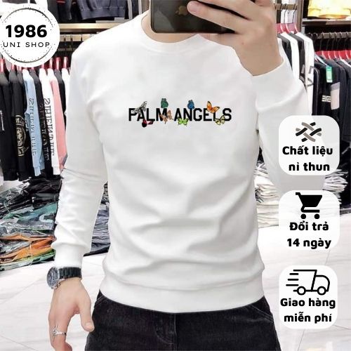 Áo thun nam nữ dài tay Palm 1986unishop, Áo nỉ phông trơn Hàn Quốc cổ tròn cao cấp, Áo nỉ tay dài chất đẹp hiện đại M12A