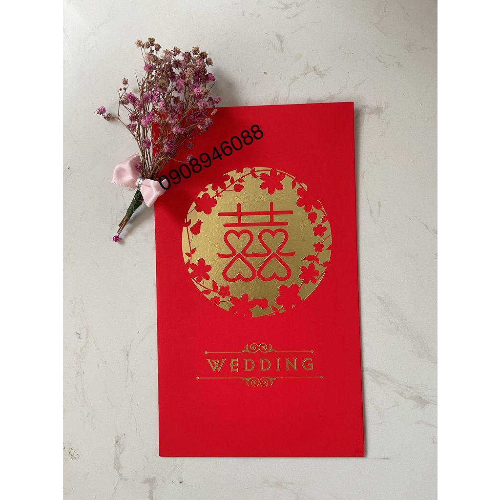 BAO LÌ XÌ CHỮ HỶ TRAO DUYÊN NẠP TÀI DÙNG TRONG ĐÁM CƯỚI-LOẠI CAO CẤP GIẤY DÀY-MẪU CHỮ HỶ TRÒN