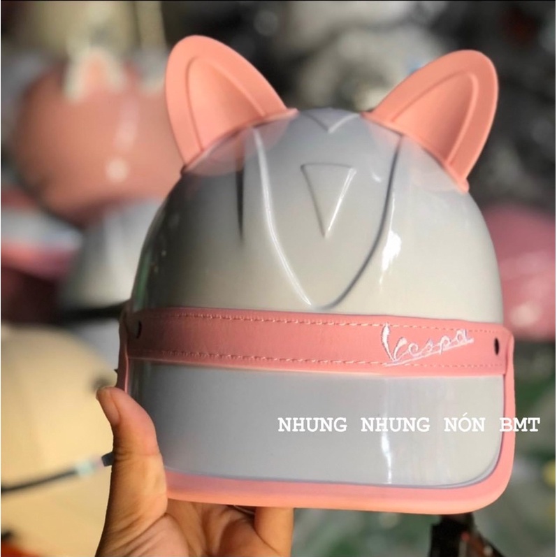 Nón bảo kiểm kết lưỡi trai vespa hàng loại 1 kèm tai gấu tai thỏ tai mèo đáng yêu