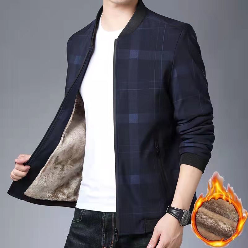 Áo Khoác Lót Lông Cừu Dày Dặn Dáng Rộng Thời Trang Cho Nam Giới Trung Niên