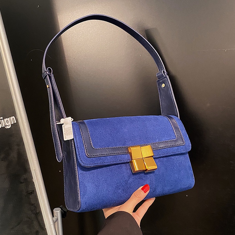 Túi Đeo Chéo Dáng Vuông Nhỏ Màu Xanh Dương Phong Cách retro Đường Phố Cho Nữ