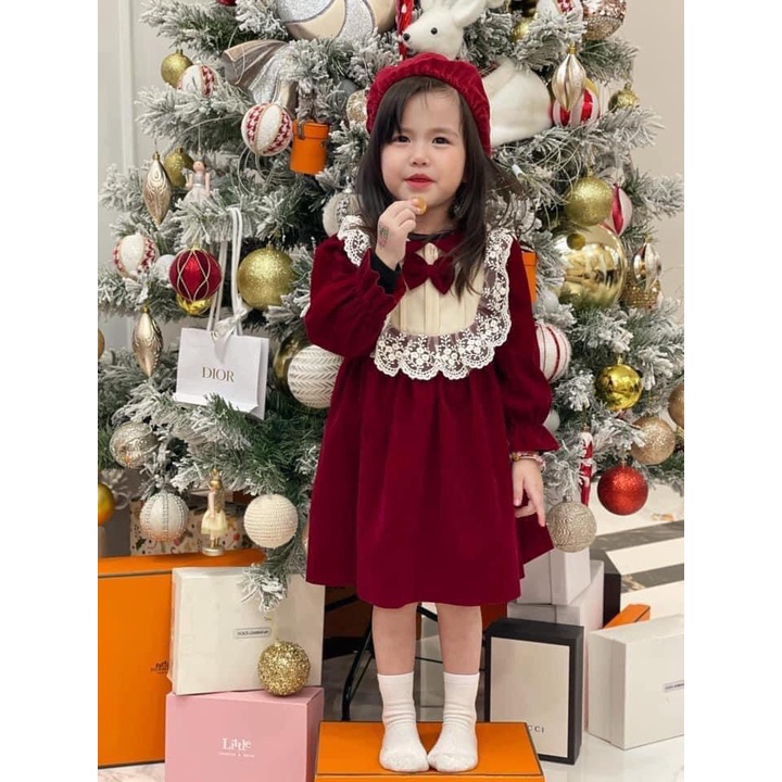 Váy nhung đỏ cho bé cực sang chảnh mặc Noel ,Tết