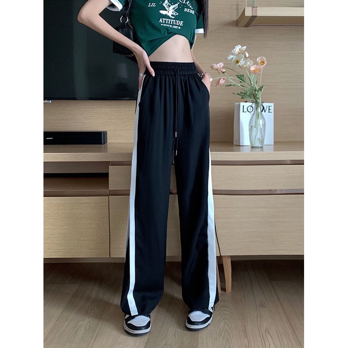 Jiashucheng Quần Ống Rộng Ghép Mảnh Phong Cách Mới Mùa Xuân Hè Dễ Phối Đồ Cho Nữ Sinh