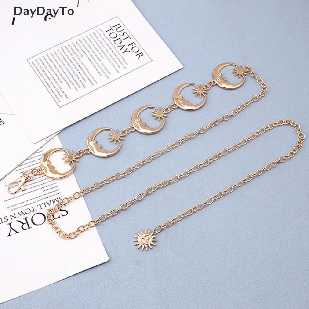 Thắt Lưng Dây Xích Mặt Hình Mặt Trăng / Mặt Trời Bằng Kim Loại Thời Trang Cho Nữ