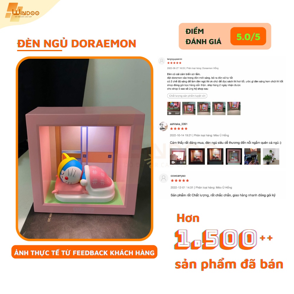 Đèn ngủ doraemon cảm biến thông minh pin sạc, đèn ngủ windoo decor trang trí phòng