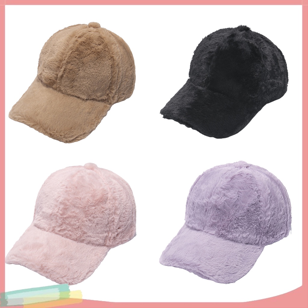 Mũ lưỡi trai lông giả màu trơn thời trang cho nam nữ