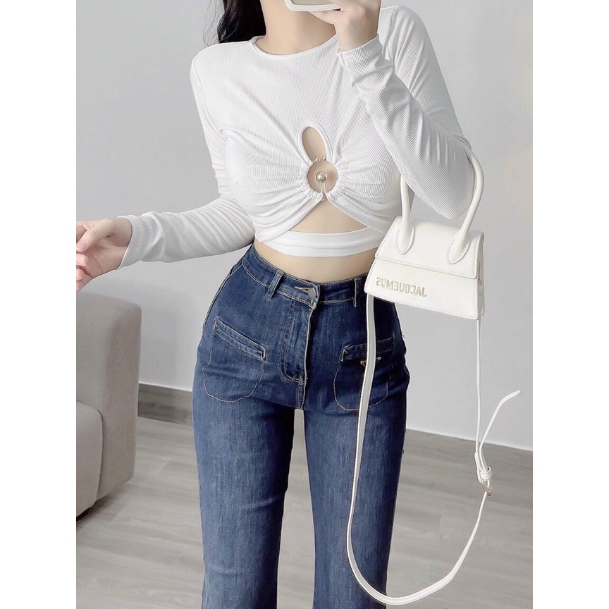 Áo Kiểu Khoét Ngực Thun Gân Tay Dài