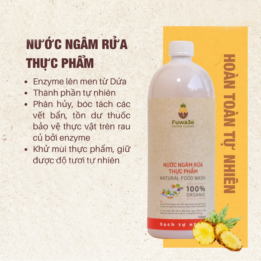 Nước ngâm rau củ quả Fuwa3e organic sinh học làm sạch thực phẩm 100% Enzyme từ dứa - Kaka Beauty